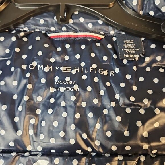 Tommy Hilfiger‎ Women's Lightweight Packable Puffer Vest Size M Navy White Dots - Picture 6 of 12